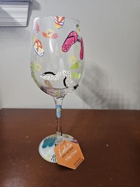 Lolita “Love My Wine” 15 oz. Hand Painted Wine Glass with Flip Flop Drink Recipe